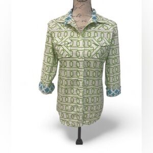 Tizzie Button-Back Geometric Print Shirt Size Large EUC